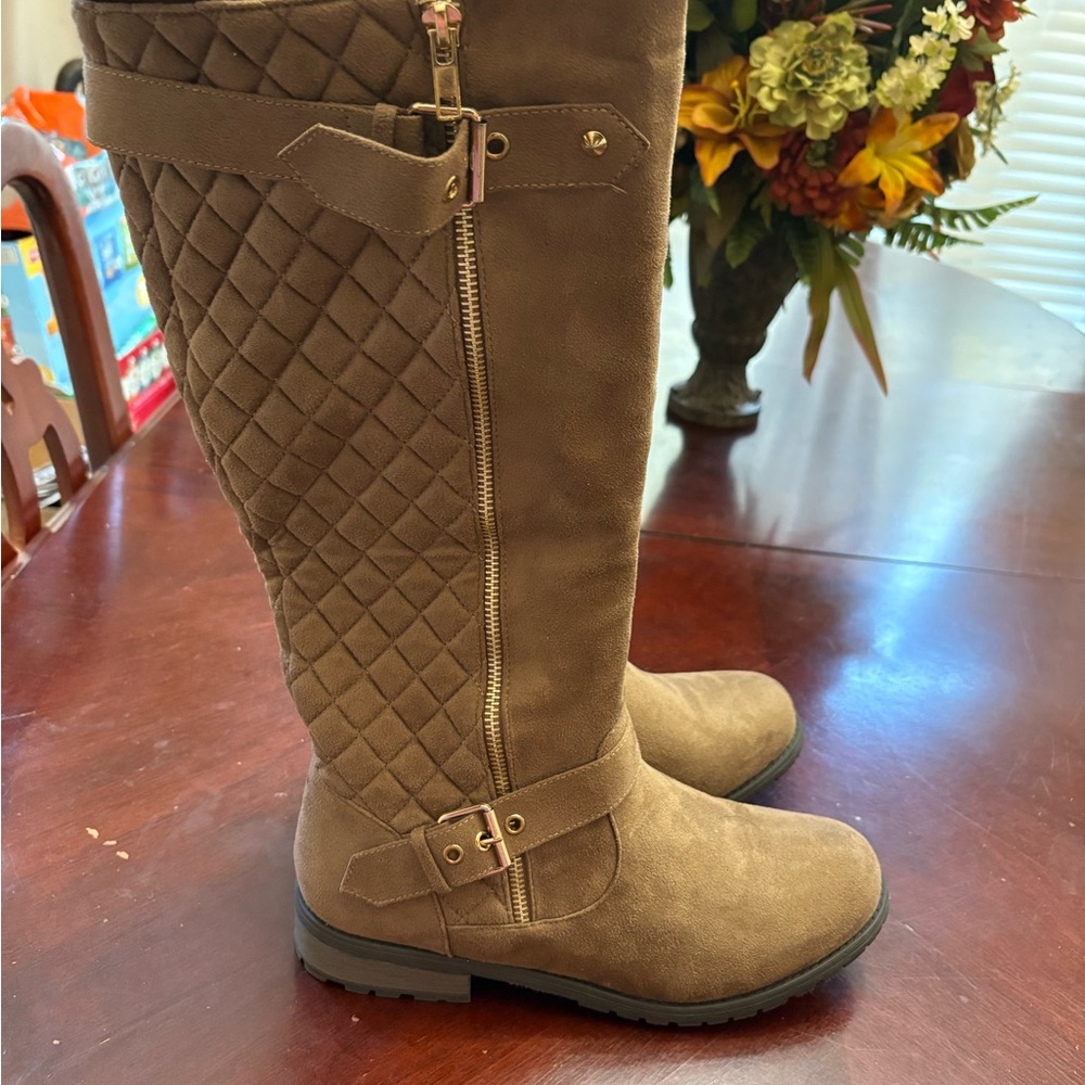 Quilted Tall Boots in Tan